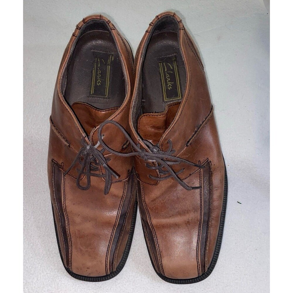 Clarks Men’s 11 b ch Brown Leather Square Toe Lace Up Dress Shoes Comfort Oxford
